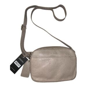 Mancini Clara Small Taupe Leather Crossbody Bag